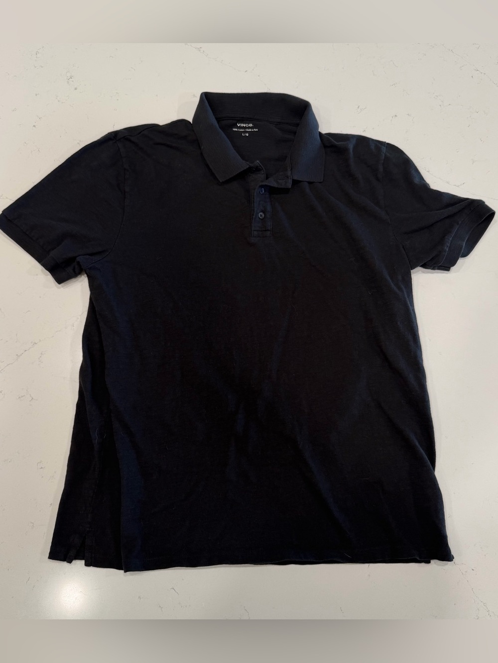 Vince Men’s Black Classic Slub Polo Shirt - Large